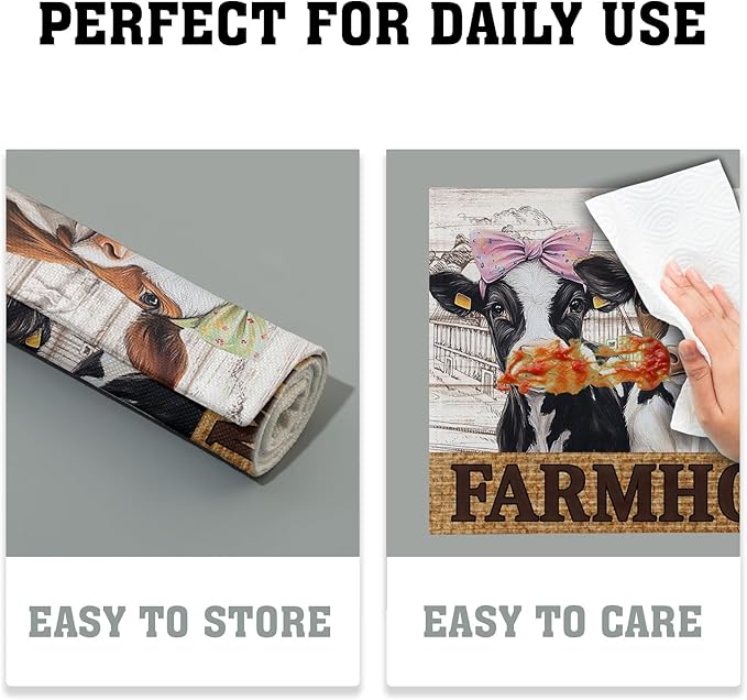 Cute Cow Farmhouse Placemats 4pcs, Farm Animal Tabletop Mat Rustic Style Non-Slip Washable Place Mats 12 x 18 Inch for Holiday Kitchen Dining Decor