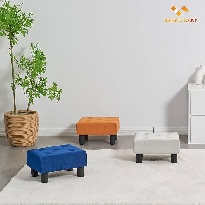 BRIAN & DANY Small Foot Stool, Velvet Foot Stools with Legs, Stable Small Footstool for Living Room, Milky White
