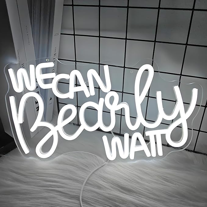We Can Bearly Wait Neon Sign Dimmable Baby Shower Led Neon Light for Wall Decor, We Can Barely Wait Decorations Backdrop for Boys Girls Birthday Party