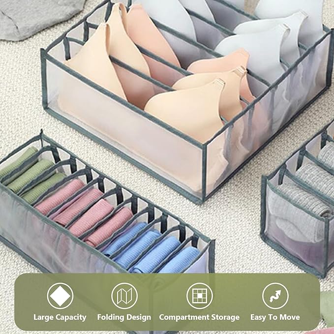 TOOVREN Socks Organizer 2 Pack, sock drawer organizer, sock drawer organizer divider, Cabinet Closet Organizers and Storage, Mesh Foldable Compartment Boxes for Storing Socks, Underwear, Ties, Panties