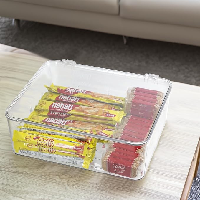 Clear Storage Container Drawer Organzier Dividers,Removable Divided Plastic Storage Bin with Lid, Storage Organizer for Scarves Ties Bras,Clear Dresser Organizers (Large-No Grids)