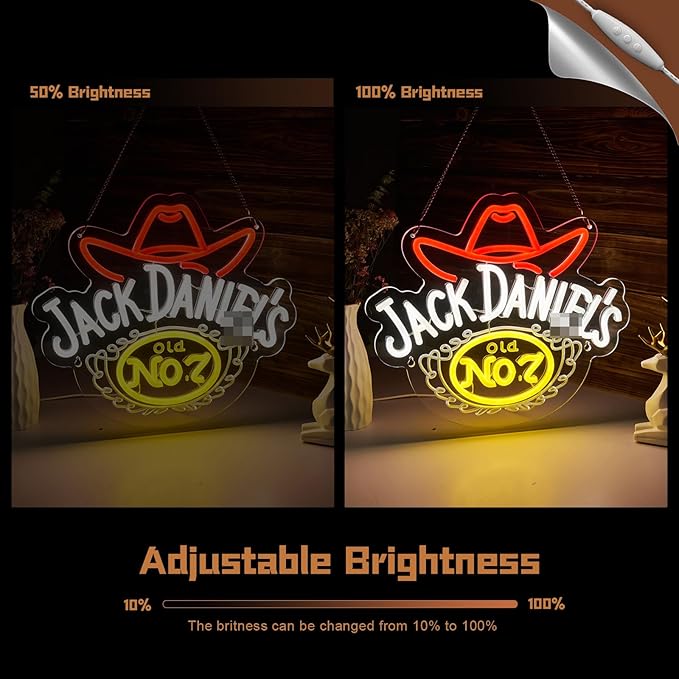 Cowboy hat Whiskey Neon Sign Whiskey LED Light for wall decor USB Powered Dimmable Bar Wall Decor for Man Cave Home Pub