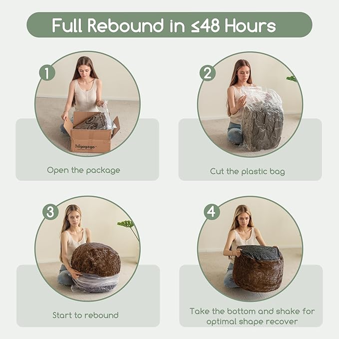 HIGOGOGO Pouf Stuffed Ottoman Round Modern Foam Filled Foot Rest Chair Decorative Poufs 26 x 18 Inches Fluffy Boho Comfy Stool for Living Room, Brown