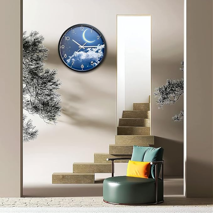 OCEST 12 Inch Night Light Wall Clock for Bedroom, Silent Battery-Operated Wall Clock Glow in The Dark for Living Room/Kitchen, Large Digital Display Kids Birthday Present-Moon