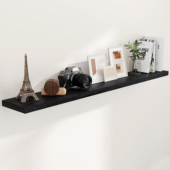 Black Floating Shelves 72 Inch Long, 9.3" Deep Shelves Wall Mounted, 72"x9.3" Fireplace Mantel, Deep Storage Shelves for Home & Office, Rustic Large TV Stand - 9.3" D x 72" W x 1.5" H, 1 Pack