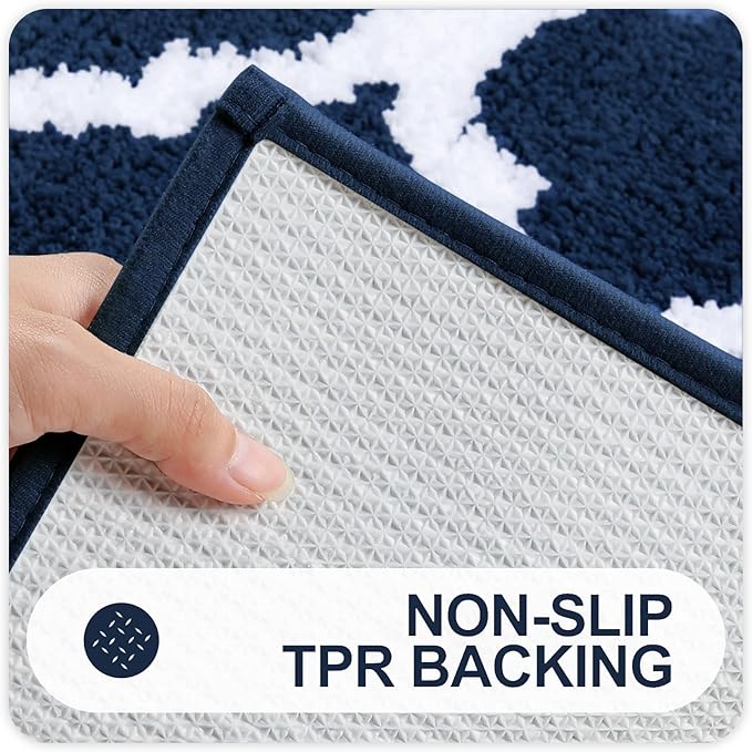 OLANLY Bathroom Rugs 36x24, Soft and Absorbent Microfiber Bath Rugs, Non-Slip Shaggy Shower Carpet, Machine Wash Dry, Bath Mats for Bathroom Floor, Tub and Shower, Navy