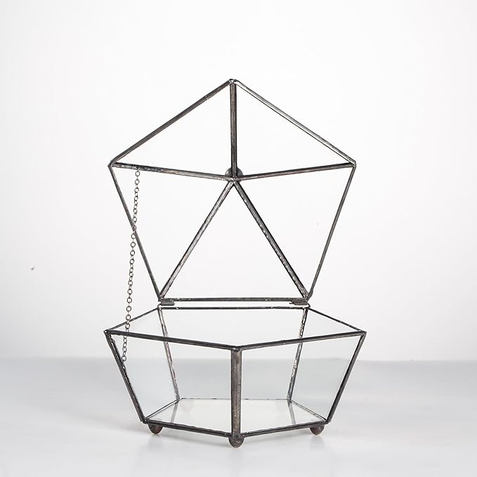 NCYP Small Glass Geometric Terrarium, Closed Jewel-Boxed Shape Container, Plant Succulent Planter, Indoor Outdoor Garden Decor Flower Pot Handmade (Terrarium Only)