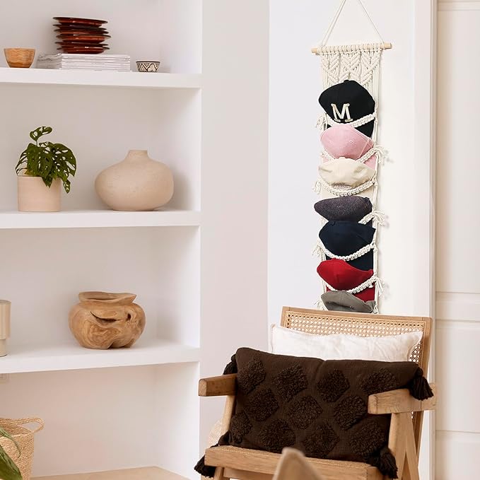 Baseball Cap Storage Over Door-1 Pack-Boho Macrame Cap Holder Wall Hat Organizer for Baseball Cap Holder, Hat Rack for Wall Hanging Hat Holder for Bohemian Bedroom Decor