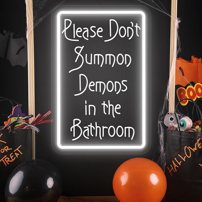 Please Don't Summon Demons in the Bathroom Neon Sign for Wall Decor, USB Powered Switch Adjustable Brightness LED Neon Lights, for Humor Party, Halloween Party, or Christmas