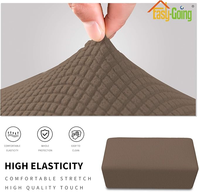 Easy-Going Stretch Ottoman Cover Folding Storage Stool Furniture Protector Soft Rectangle slipcover with Elastic Bottom(Ottoman Small,Brown)
