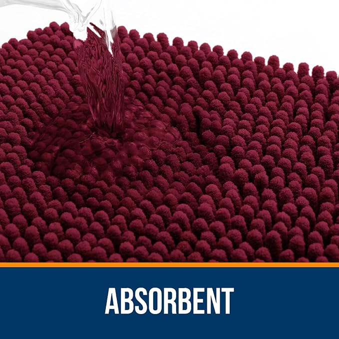 OLANLY Bathroom Rugs 24x16, Extra Soft Absorbent Chenille Bath Rugs, Rubber Backing Quick Dry, Machine Washable Bath Mats for Bathroom Floor, Tub and Shower, Home Decor Accessories, Burgundy