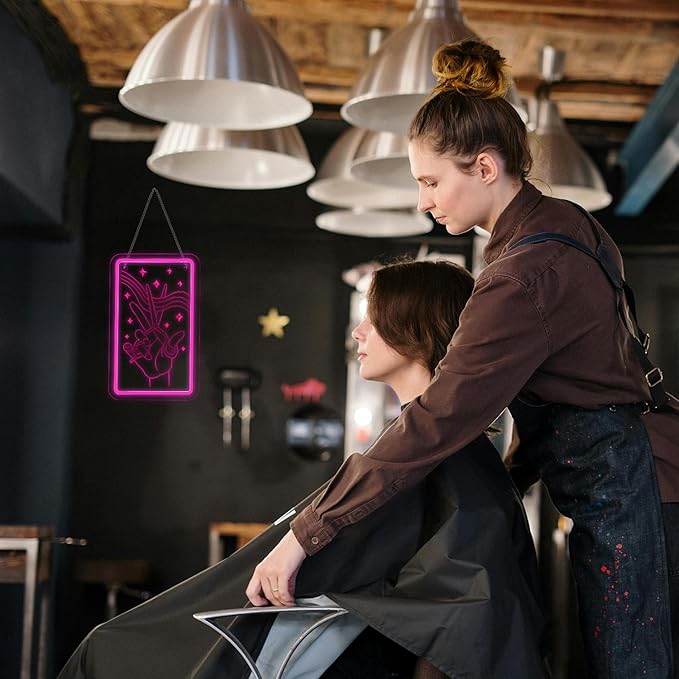 Lucunstar Scissors Neon Sign Pink LED Beauty Salon/Hair Salon Decor,Led Neon Business Lights for Barbers Studio Decoration for Beauty Shop(14.69 * 9.4in)
