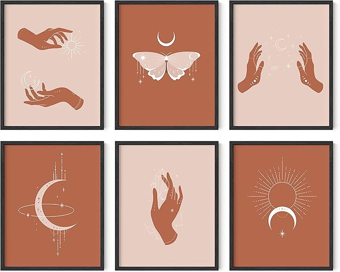HAUS AND HUES Astrology Posters and Celestial Decor - Sun and Moon Art Astrology Wall Decor, Sun Wall at Posters Spiritual Boho Prints Wall Art, Astrology Wall Art Boho Art Prints (Frame Black 11x14)