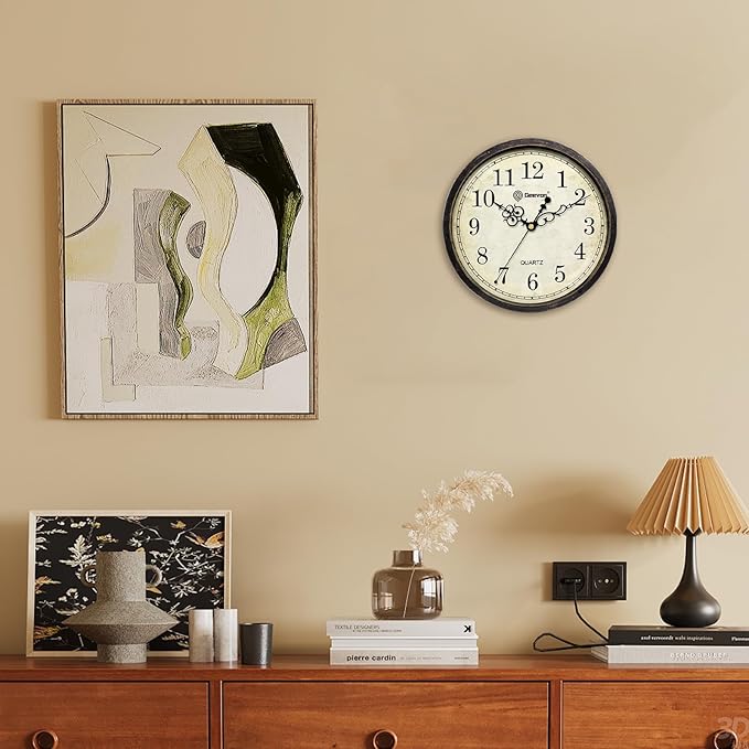 Geevon Vintage Wall Clock 10" Silent Non-Ticking - Retro Round Quartz Battery Operated Decorative Clock for Kitchen, Living Room, Bedroom, Office, Classroom