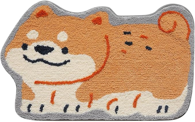 Bathroom Rug Cute Animal Pattern Fun Bath Mat, Microfibre Soft Oval Rug, Rubber Back, Multi-Color, Durable, Machine Wash Bath Mat for Bathroom Floor, 19.68"x 31.49", (Dog)