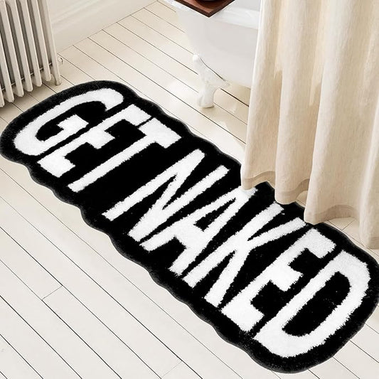 Get Naked Bath Mat Long Bathroom Rug - Super Soft Funny Bath Mat Non Slip Black and White Rugs, Water Absorbent Runner Rugs for Sink Bathtub and Shower Black 24" x 59"