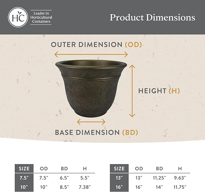 The HC Companies Sierra Round Self-Watering Pot - Lightweight Plastic Planter for Herbs & More - Durable Plant Pots for Indoor Plants & Outdoor Plants (16” Black Onyx, Pack of 2)