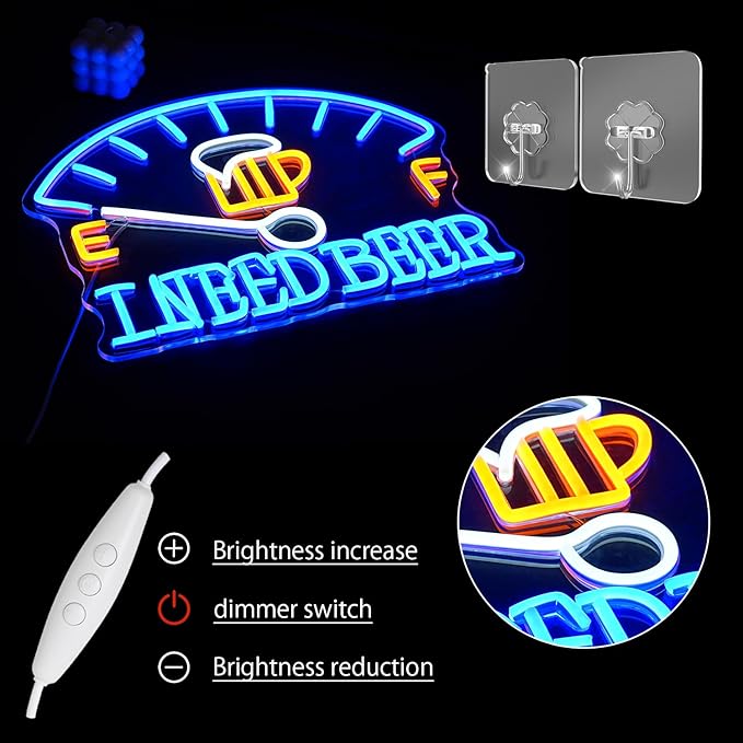 I Need Beer Neon Sign for Wall Decor Beer Neon Light Dashboard LED Neon Sign Beer Foam LED Neon Light for Bedroom Bar Wine Cellar Restaurant Hotel Decoration(16.1"*12.9")