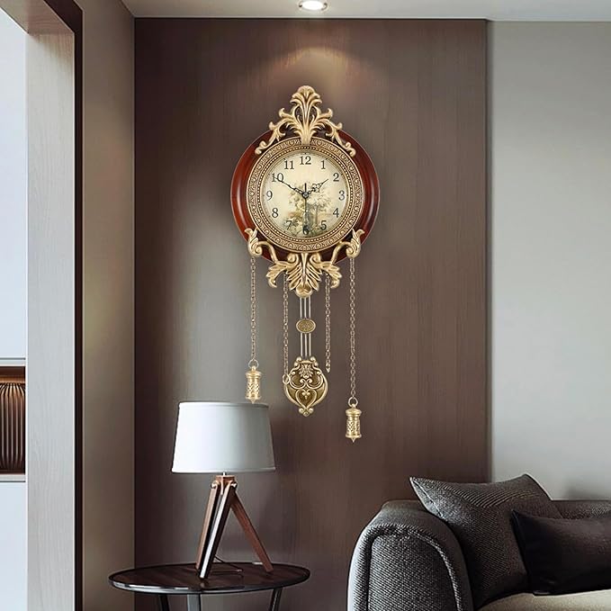 Aero Snail Dia 9-inch Retro Style Vintage Wood Indoor Wall Clock with Swinging Pendulum (Requires 2 AA Batteries for Clock Hands and Pendulum)