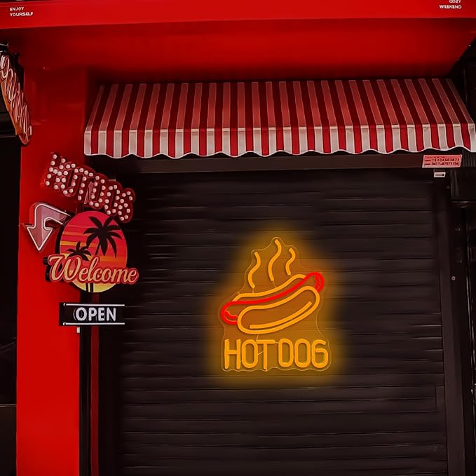 Hot Dog Neon Sign Led Neon Signs Dimmable Hot Dogs Neon Sign for Wall Decor Neon Light Sign Light Up Sign for Hot Dogs Shop Unique Business Fast Food Shop Bar Decor Birthday Gift