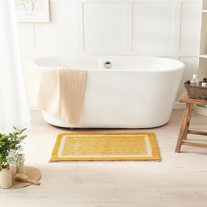 CozeCube Bath mats for Bathroom Non Slip, Fluffy Shaggy Bath Rugs for Bathroom Washable, Extra Soft and Absorbent Microfiber Bath Rugs for Shower Sink, Kitchen Sink, Harvest Gold, 16" x 24"