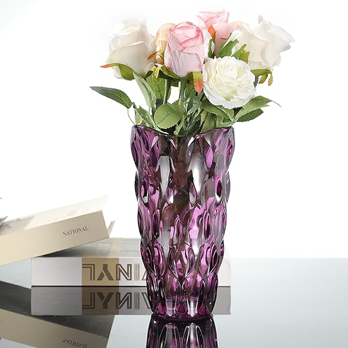 CEMABT 9.5inch 3.4 lb Glass Vases for Flowers Unbreakable Thickened Morden vase for Tables Centerpieces,Colorful,Vintage and Clear Rose Large Flower vases for Bouquet Unique Gifts(Purple)