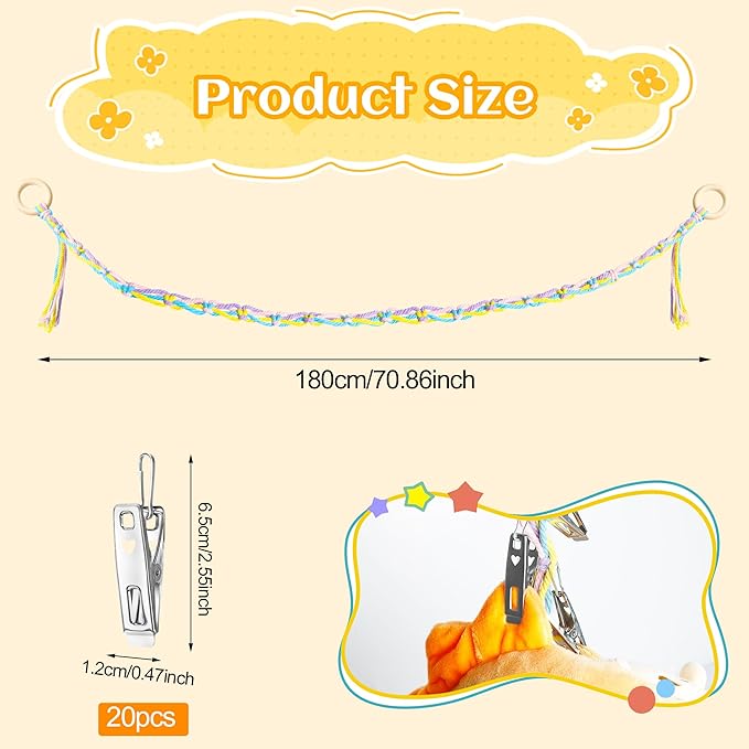 Hanging Stuffed Animal Storage Hammock - 78 Inch Stuffed Animal Hammock Corner with 20 PCS Metal Clips, Boho Stuffed Animal Net with Wooden Ring Macrame Stuff Animal Organizer for Room Decor