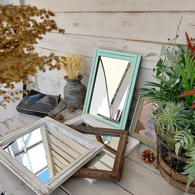 AAZZKANG Rectangle Wall Mirror with Wood Framed Small Modern Hanging Mirrors Decor for Bedroom Bathroom Living Room Entrance Green