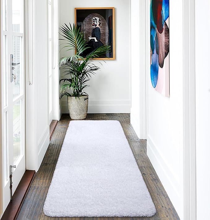 AROGAN Luxury Long Bathroom Runner Rug, 24x60 Inch Thick Soft and Absorbent Non Slip Bath Mat, Rubber Backing Quick Dry Rugs Carpets, Machine Washable Plush Mats for Shower Floor, White