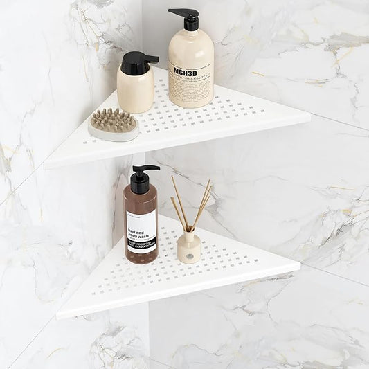Corner Shower Shelves, 10” Recessed Tile Shower Shelf Matte White, 304 Stainless Steel Grout in Corner Tile Shower Shelves, No Drilling, 2 Pack