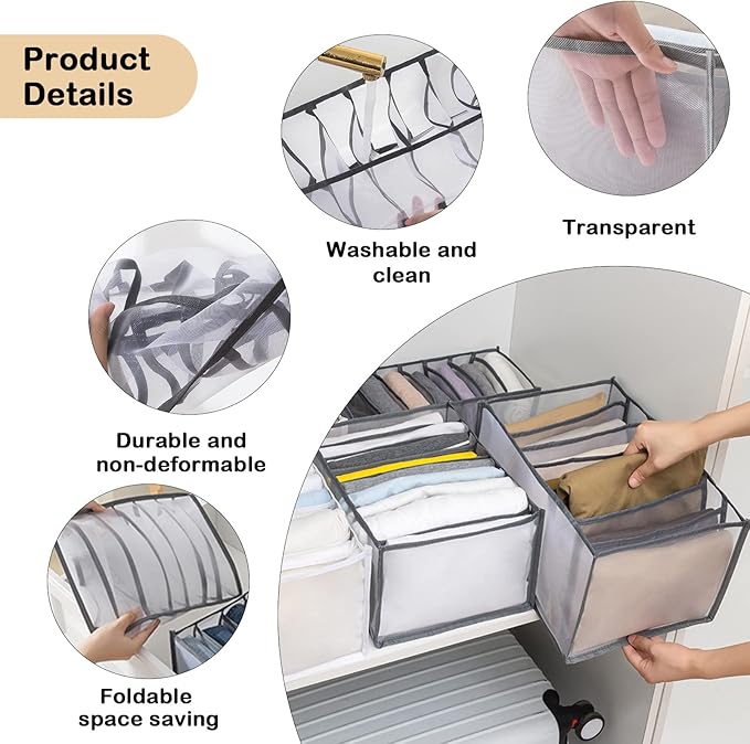 TIGARI Wardrobe Clothes Organizer, Draw and Closet Organizers, Storage for Socks, Underwear, Bra Ties, Baby Clothes (Gray)