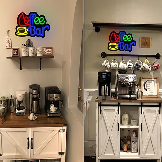 Neon Sign, Coffee Bar Neon Light, 16.14 x 10.43 Inch, Modern Style, Wall Mount, Neon Color, Rubber & Plastic Material, USB Powered