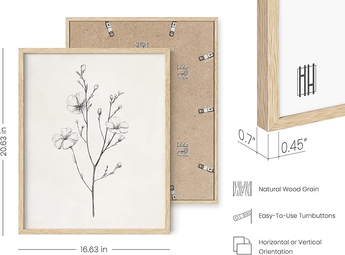 HAUS AND HUES Grey Floral Wall Art - Set of 4 Plant Posters for Wall Vintage, Botanical Prints, Black and White Flower Pictures for Room Aesthetic, Farmhouse Bathroom, Rustic Art (Beige Frame, 16x20)