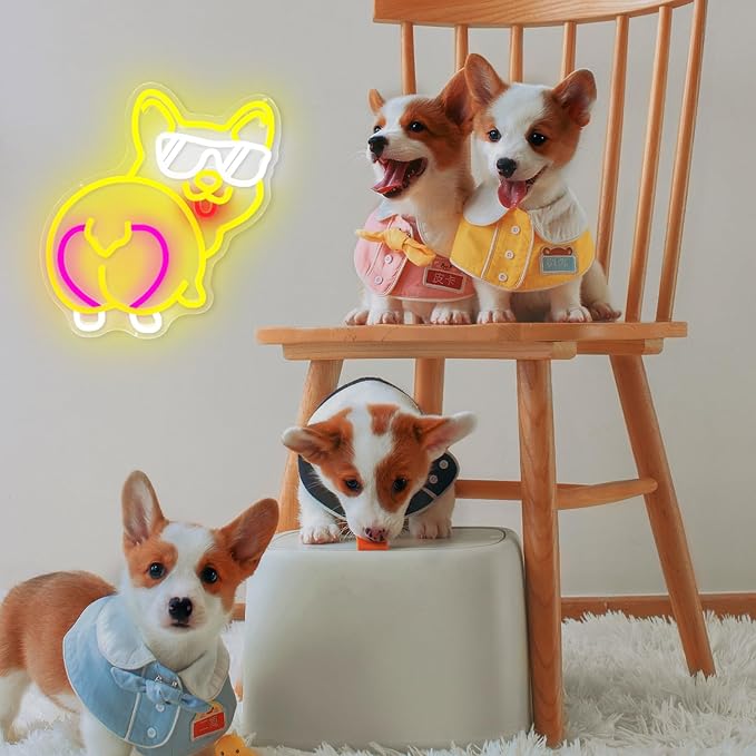 Corgi Neon Sign Corgi Decor Dog Neon Sign for Wall Decor Led Neon Light Sign Dimmable Cute Corgi Butt Neon Sign Animal Neon Light Up Sign for Bedroom Pet Shop Home Corgi Lover Gifts Cinsyarn, coloful
