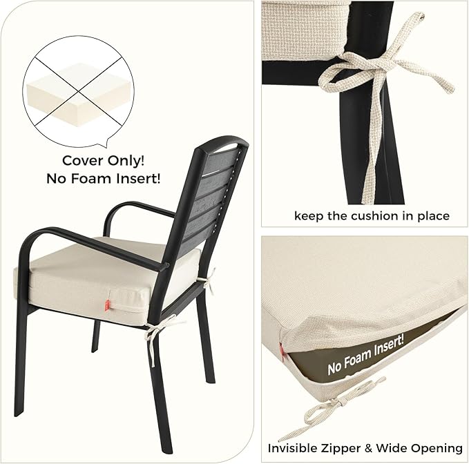 Patio Cushion Covers with Ties, 2 Pack, Outdoor Water Resistant Deep Seat Chair Cushion Slipcover 22x20x4 Inch for Garden Couch Sofa (Replacement Cover Only)-Cream