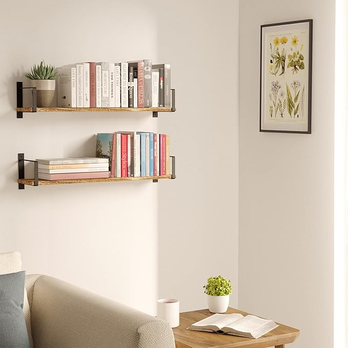 Wallniture Toledo Floating Shelves for Wall, Wall Shelf for Living Room Decor, Kitchen Organization, Bathroom Organizer, Bedrooom Shelves Burnt Set of 2