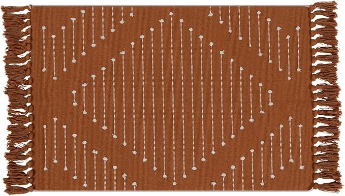 LIVEBOX Boho Bathroom Rug 2' x 3' Washable Burnt Orange Small Moroccan Throw Rug for Bath,Cotton Woven Area Rug Carpet with Tassel for Entryway Kitchen Sink Front Door Fall Bathroom Decor