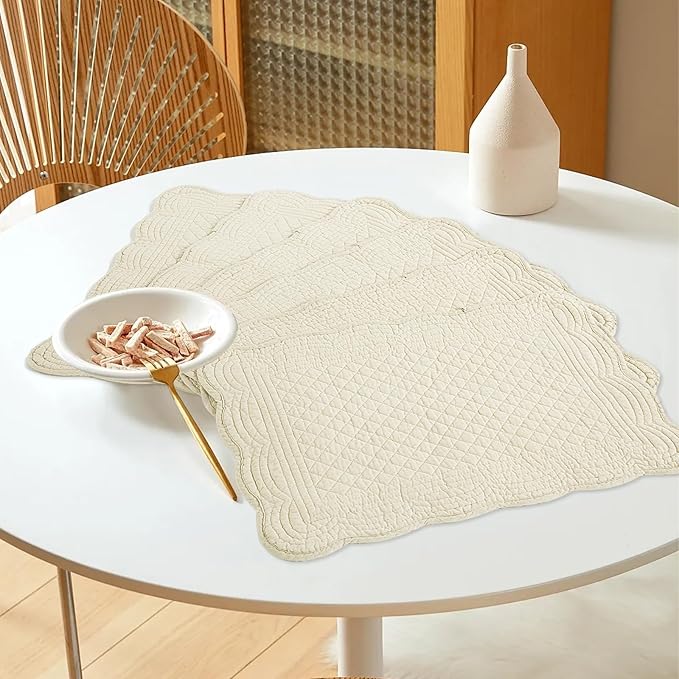 HOMBYS Quilted Placemats Set of 6 Washable-13x18 inches Rectangular Placemats for Kitchen Table-100% Cotton Fabric Rectangular Table Mats, (Flax)