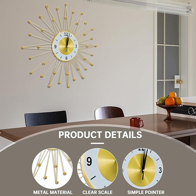 Wall Clock,24inch Decorative Wall Clocks Silent Quality Quartz Battery Operated,Large Wall Clock for Living Room,Kitchen,Home,Bathroom,Bedroom Wall Decor