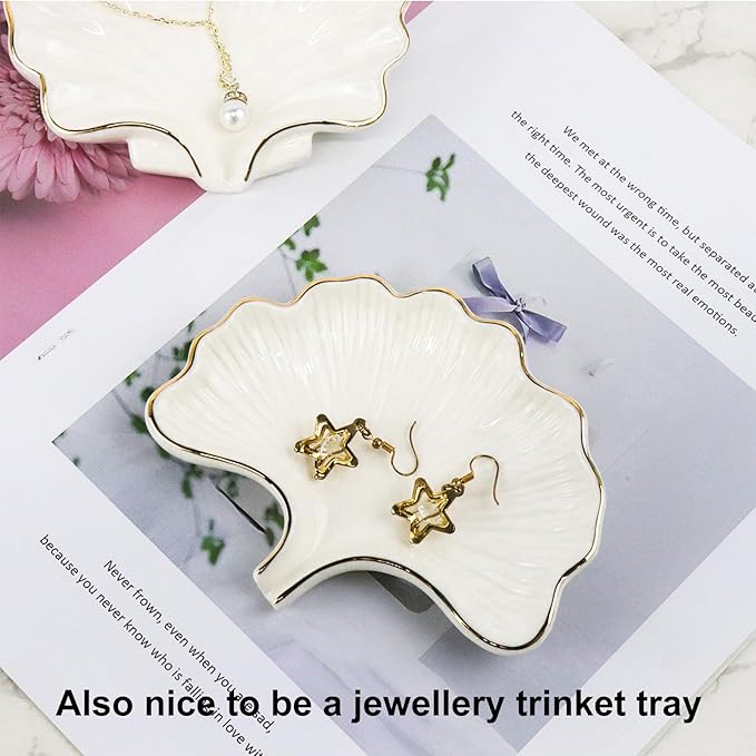 Ginkgo Leaf Style Ceramic Self Draining Soap Dish Waterfall Soap Dish Soap Savers for Bathroom,Shower,Bar Counter