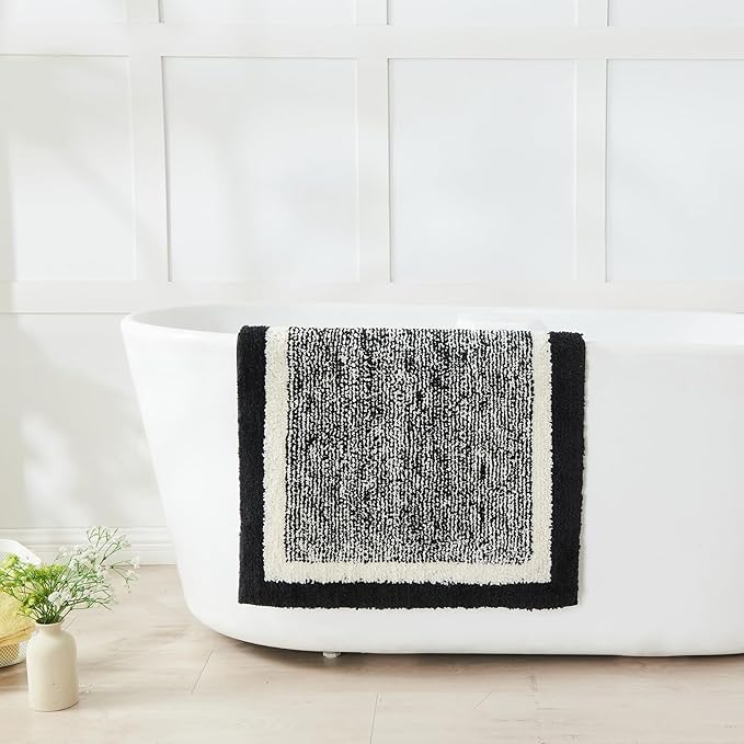 CozeCube Bath mats for Bathroom Non Slip, Fluffy Shaggy Bath Rugs for Bathroom Washable, Extra Soft and Absorbent Microfiber Bath Rugs for Shower Sink, Kitchen Sink, Jet Black, 32" x 20"