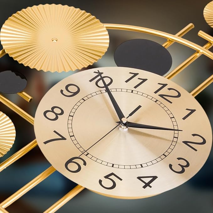 Large Wall Clocks for Living Room,Silent Non Ticking,Battery Operated Oversized Round Modern Wall Clock for Bedroom,Farmhouse,Office Wall Decor-17.7x29.97Inch(Golden)