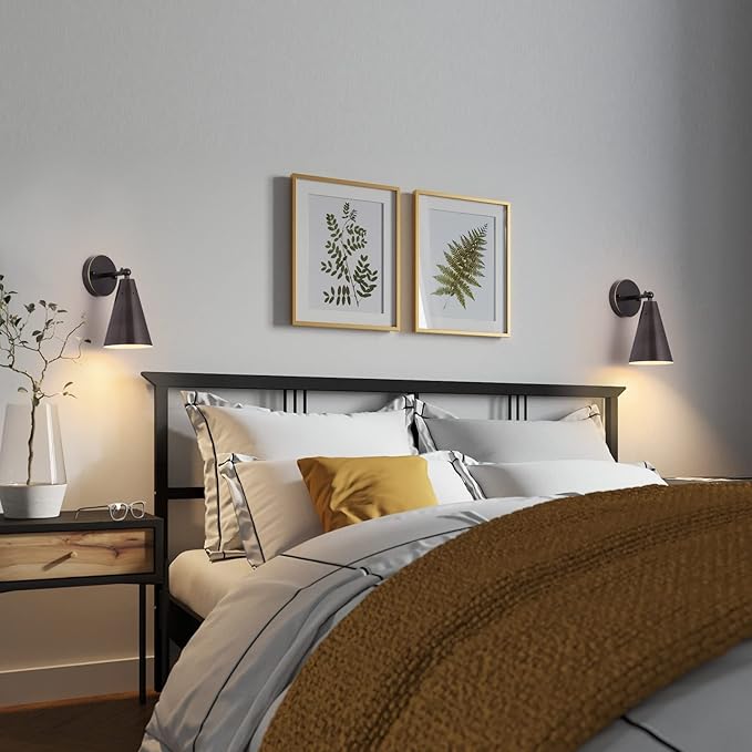 Oil Rubbed Bronze Farmhouse Wall Sconces Set of Two, Rustic Adjustable Interior Sconce Light Fixture Hardwired with Metal Shade,Indoor Industrial Lamp for Hallway,Bedroom,Living Room