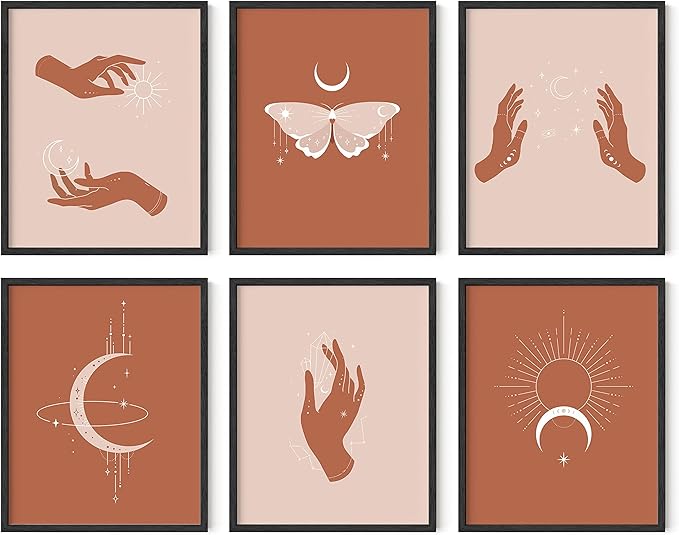HAUS AND HUES Astrology Posters and Celestial Decor - Sun and Moon Art Astrology Wall Decor, Sun Wall at Posters Spiritual Boho Prints Wall Art, Astrology Wall Art Boho Art Prints (Black Frame, 8x10)