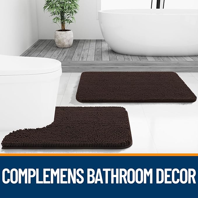 OLANLY Bathroom Rugs 24x16, Extra Soft Absorbent Chenille Bath Rugs, Rubber Backing Quick Dry, Machine Washable Bath Mats for Bathroom Floor, Tub and Shower, Home Decor Accessories, Brown