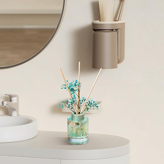 ROUCAS BLANC Reed Diffuser Set with Preserved Flowers, Green Mint and Rosemary Scented Diffuser with Sticks, Room Decor & Bathroom Decor, Aromatherapy Home Fragrance Gift Set (Daybreak Essence)