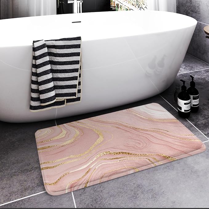 Britimes Bath Mat for Bathroom, Marble Washable Cover Floor Rug Carpets Floor Mat Bathroom Decorations 20x32 Inches for Kitchen Indoor