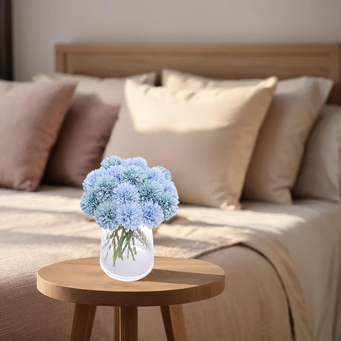 Kimura's Cabin 20Pcs Fake Silk Chrysanthemum Flower Artificial Flowers Ball Flowers Fake Mums Flowers Wedding Arrangements Decor Bouquets Home Festival Table DIY Decoration Center (Blue)