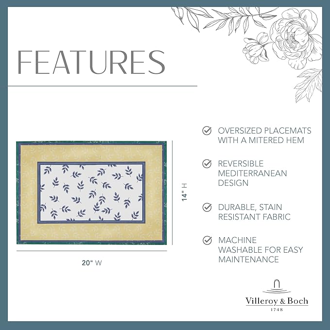 Villeroy and Boch Switch 3 Reversible Cotton Bordered Placemats, 14 Inches by 20 Inches, Set of 4