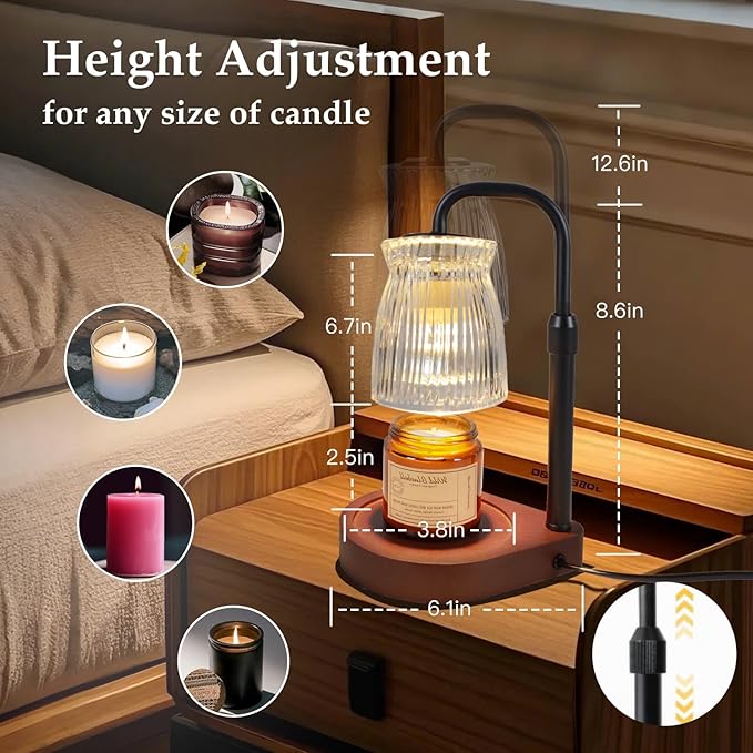 Shering Candle Warmer Lamp with Timer Dimmable, Adjustable Height Candle Light Warmer with Gift Box, Birthday Gifts for Women Mom, House Warming Gifts New Home Decor, Wax Warmer Lamp with 2 Bulbs